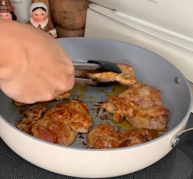 Step 1.1: Cook chicken thighs until both sides are browned and remove from the pan