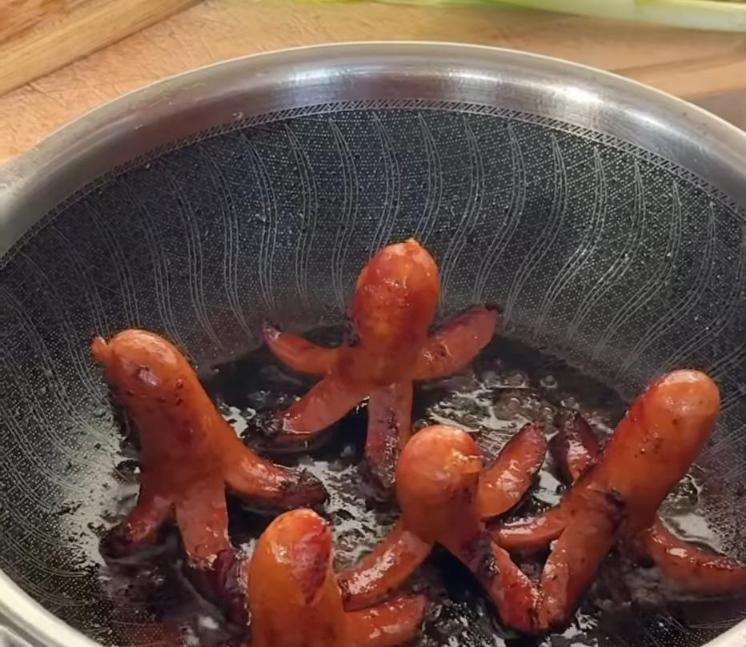 Step 1.1: Pan-fry the sausages over medium heat with a tiny bit of oil until nicely browned, then remove from the pan