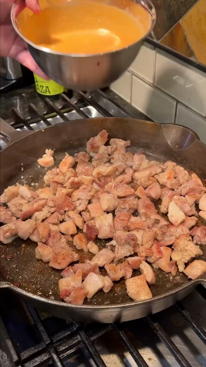 Step 1.1: Add chicken and cook until browned and slightly crispy