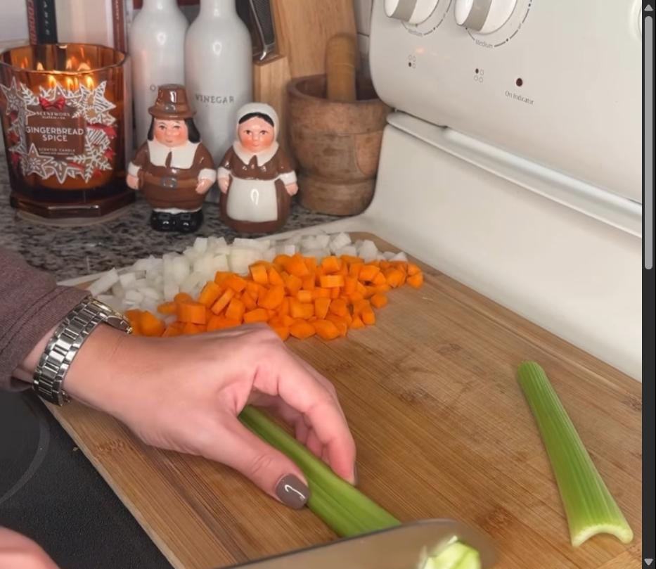 Step 1.1: Chop onion, carrots, and celery into small pieces