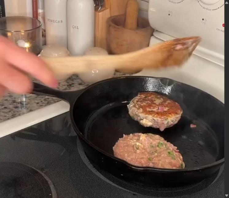 Step 2.1: Heat avocado oil in a cast iron skillet and cook burgers, flipping halfway, until the internal temperature reaches 165°F