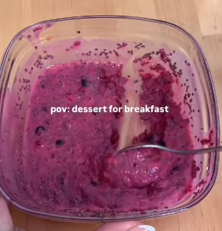Step 1.1: In a bowl make berry chia pudding from chia seeds, lemon juice, yogurt, and berries