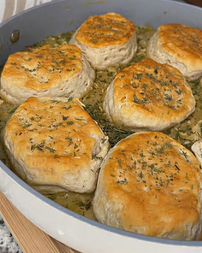 One-Pan Chicken Pot Pie with Biscuits recipe