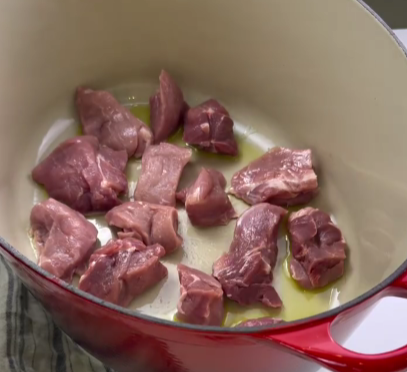 Step 1.1: Heat a heavy pot and sear both types of pork until deeply golden on all sides