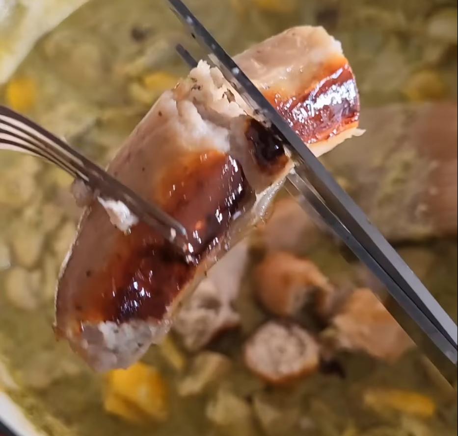Step 1.1: Cut up the cooked sausages and add to the mixture