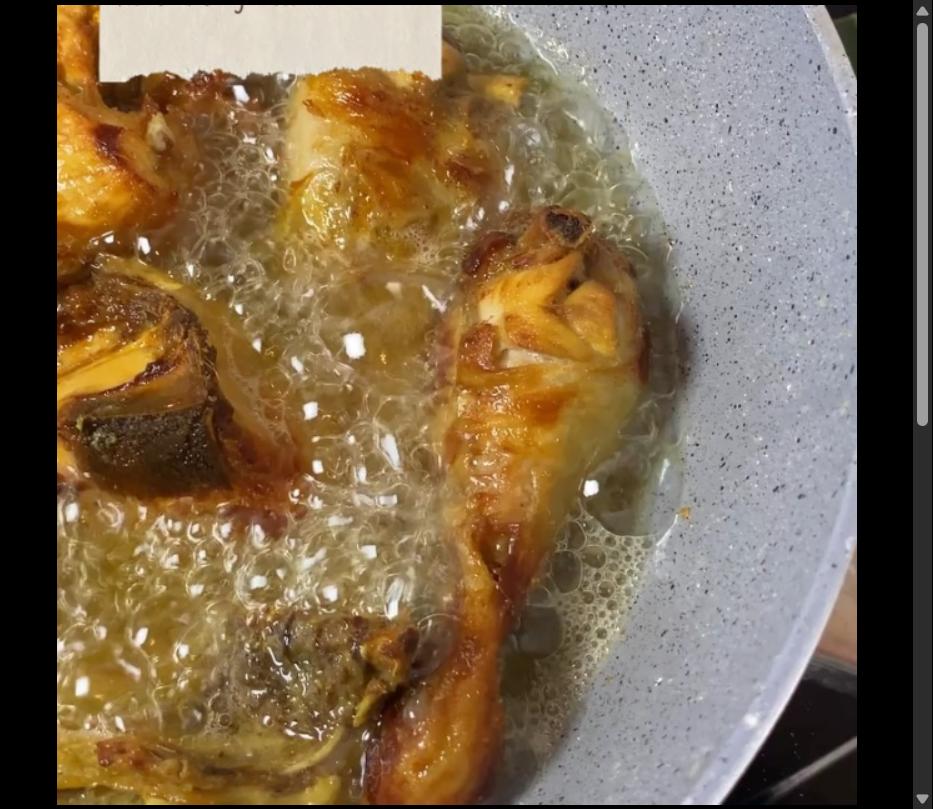 Step 3.1: Heat oil in a pan and fry the chicken over medium heat until golden brown