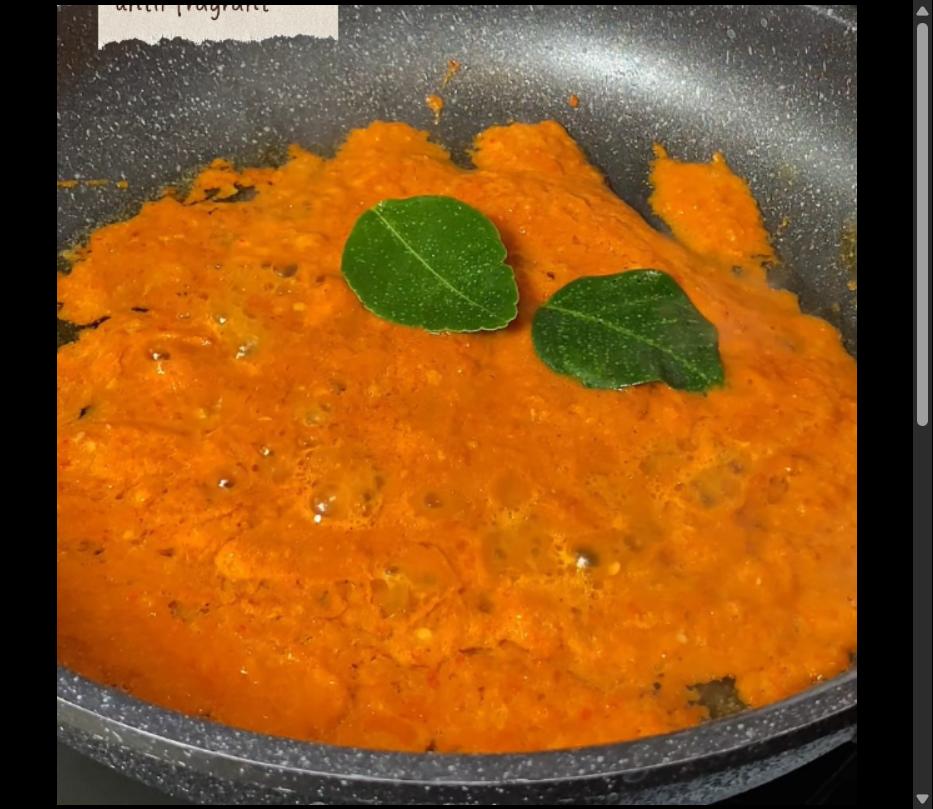 Step 4.1: Saute the spice paste with lime leaves until fragrant