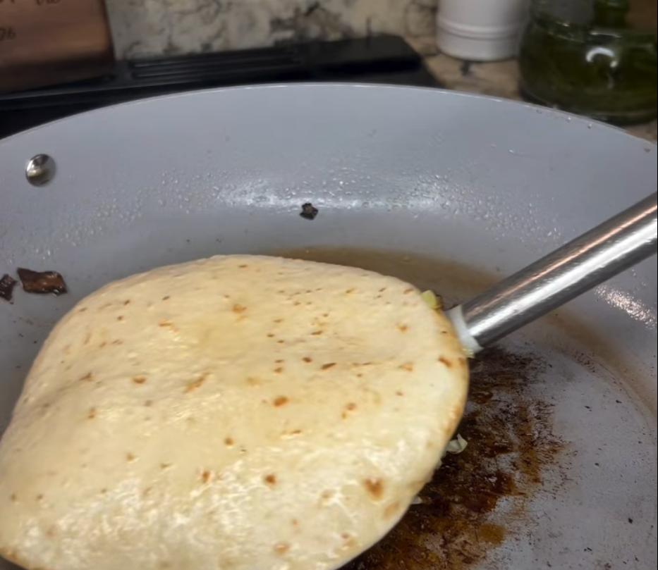 Step 2.1: Flip the tortilla and toast the other side until golden and slightly crisp, about 1–2 minutes