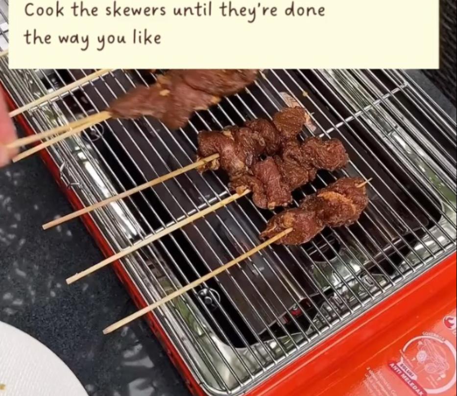 Step 1.1: Grill both sides of the skewers, brushing them now and then with the leftover marinade