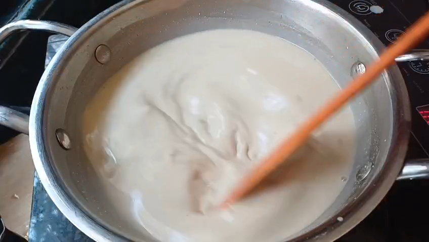 Step 1.1: Stir continuously on low flame until the mixture thickens to a pouring consistency