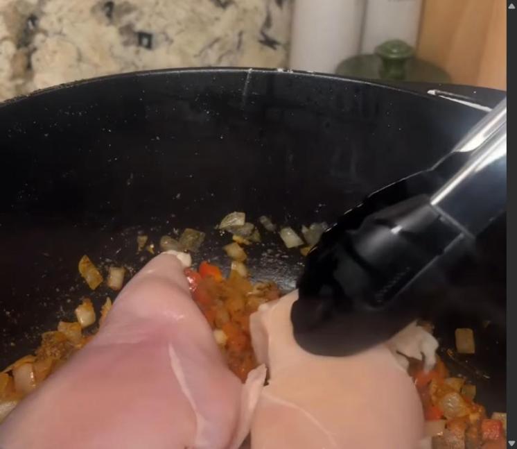 Step 1.1: Add chicken breasts and chicken broth, then bring to a boil
