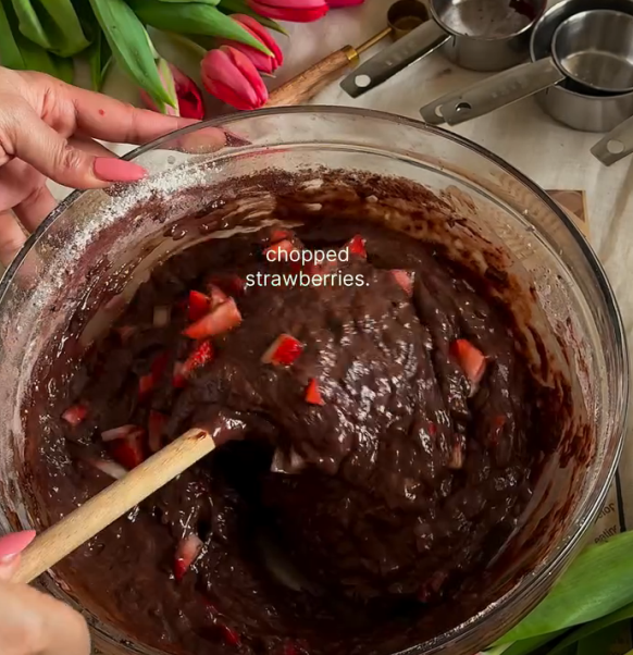 Step 1.1: Fold in the chopped strawberries
