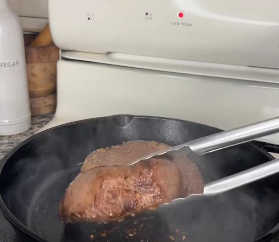 Step 3.1: Grill or cook steaks on a cast iron skillet, searing all sides and cooking until desired pinkness