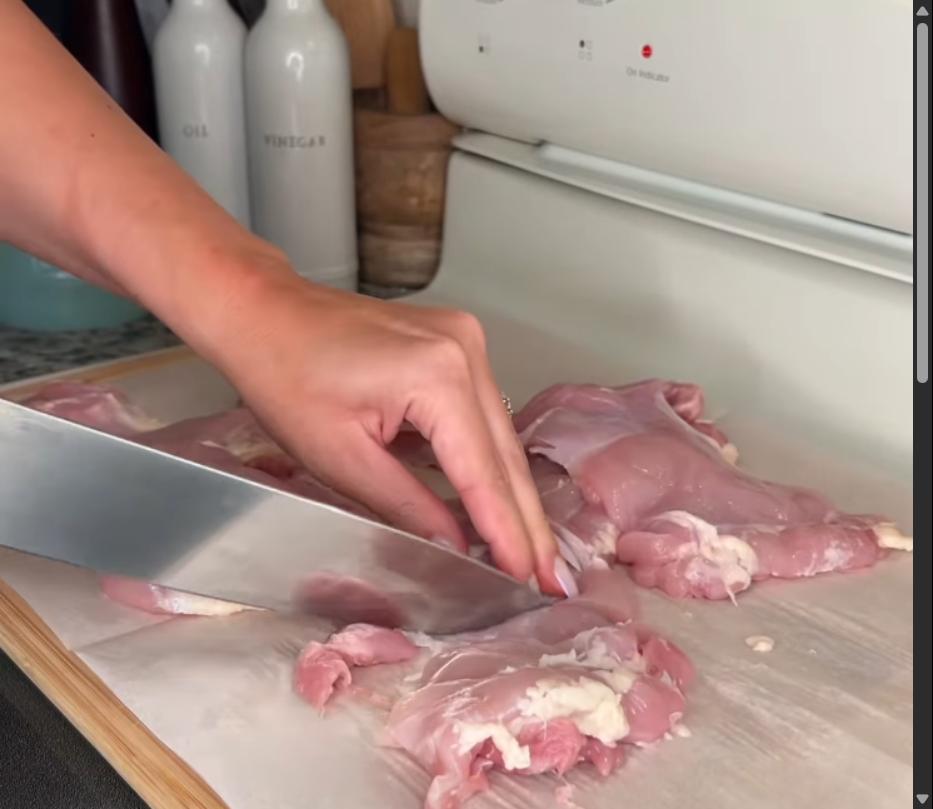 Step 1.1: Trim and dice the chicken thighs