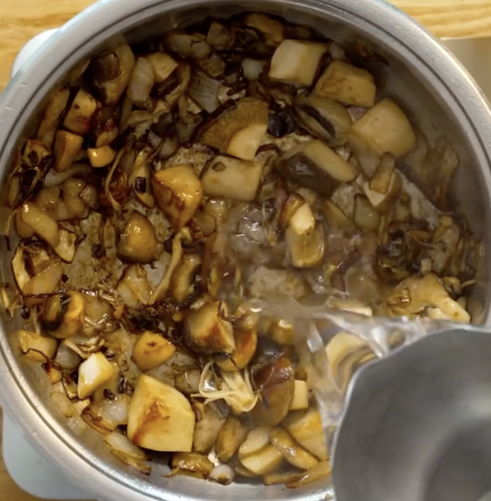 Step 1.1: Add the leftover mushrooms and cook until deeply coloured