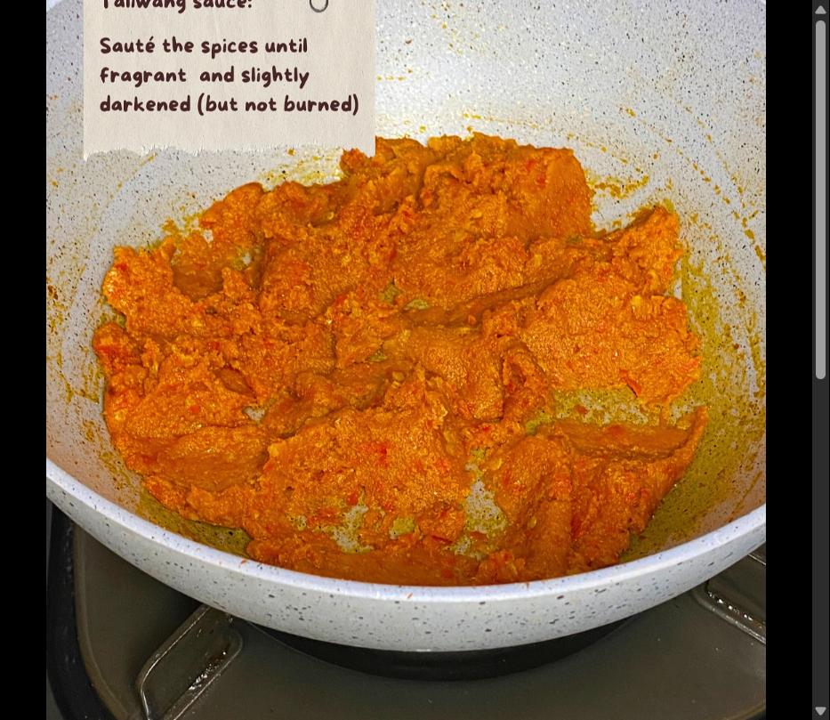 Step 2.1: Saute the blended spice paste until fragrant and slightly darkened, but not burned