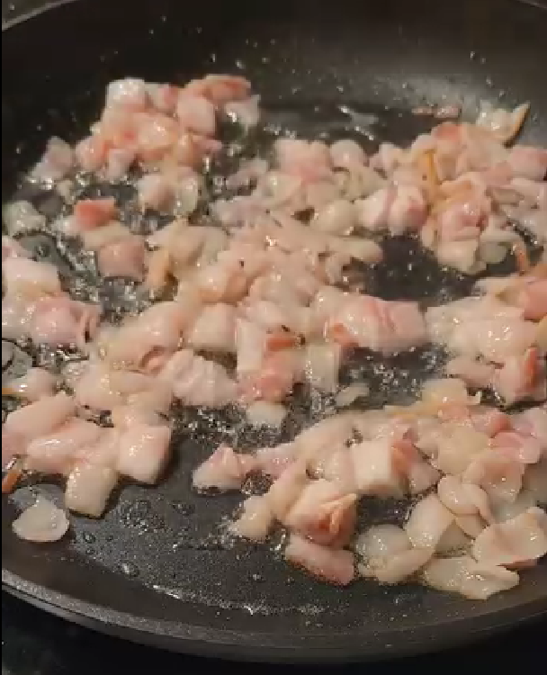 Step 1.1: Saute diced bacon in a pan until crispy