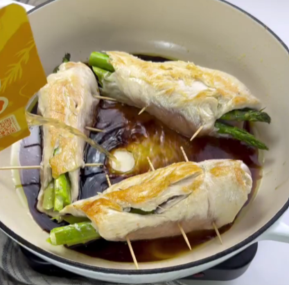 Step 1.1: Pour in the soy sauce, mirin, and bone broth