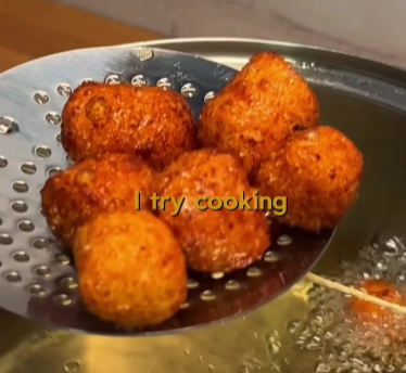 Step 3.1: Fry the balls at 160°C for 5-6 minutes until light golden