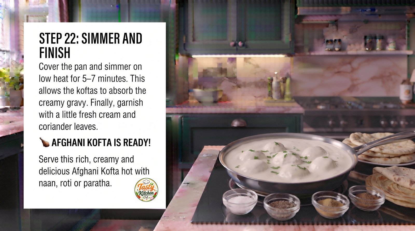 Step 4.1: Cover the pan and simmer on low heat for 5–7 minutes