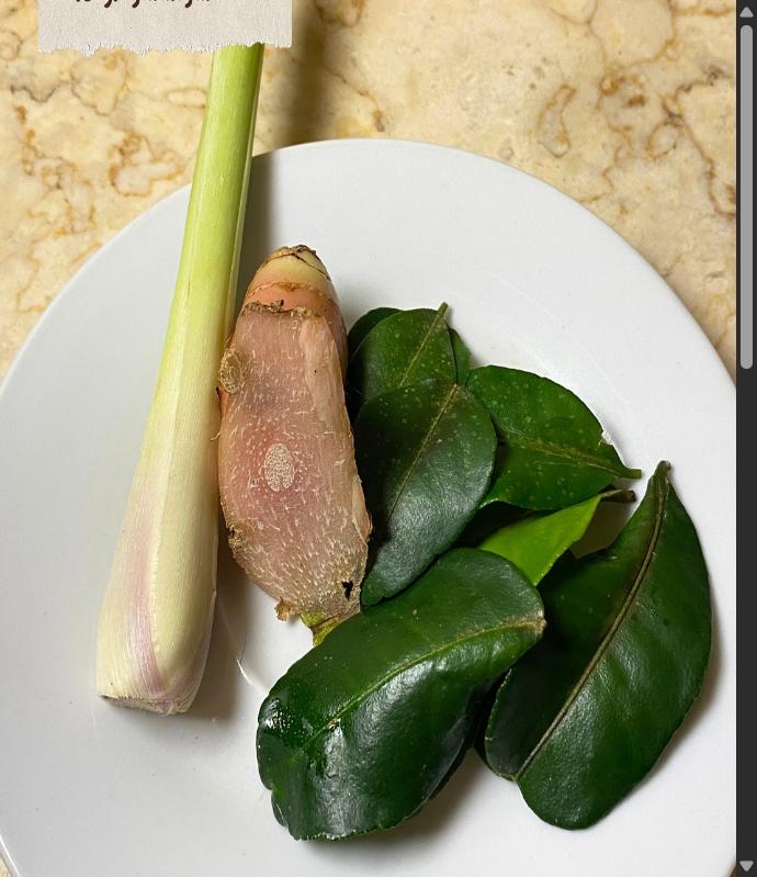 Step 4.1: Prepare lemongrass, kaffir lime leaves, and galangal for cooking