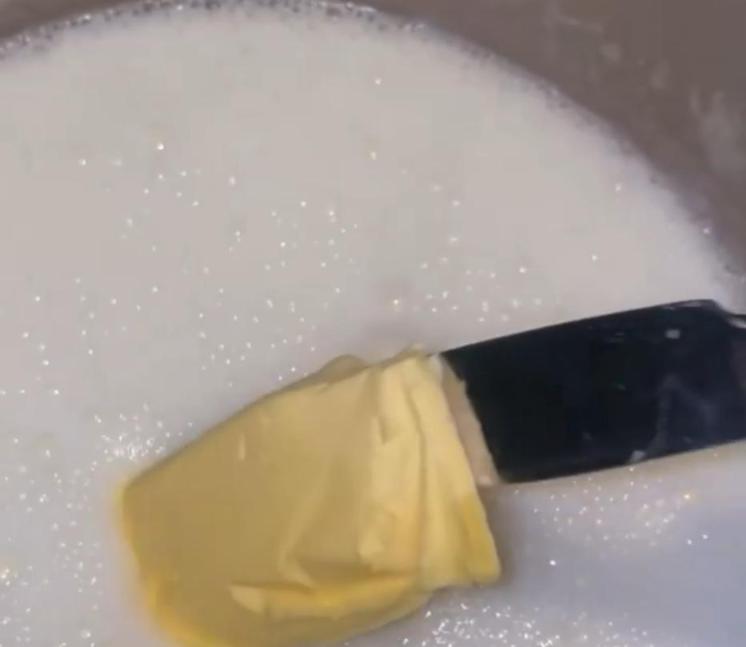 Step 1.1: Add the butter, thick cream, vanilla mistica and rose water, and stir until smooth and glossy