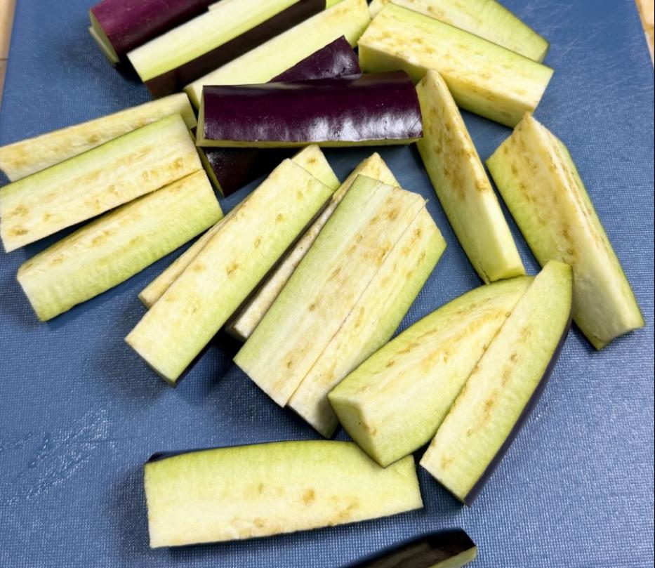Step 1.1: Cut eggplant into thick batons