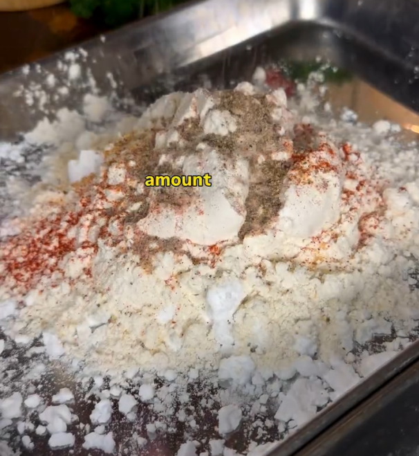 Step 1.1: Mix flour, potato starch, salt, pepper, garlic powder, and paprika in a bowl