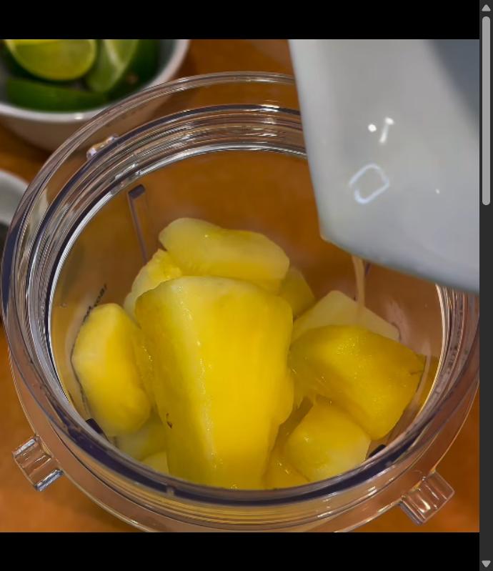 Step 1.1: Add frozen pineapple, coconut water, lime juice, honey, ginger, and sea salt to a blender