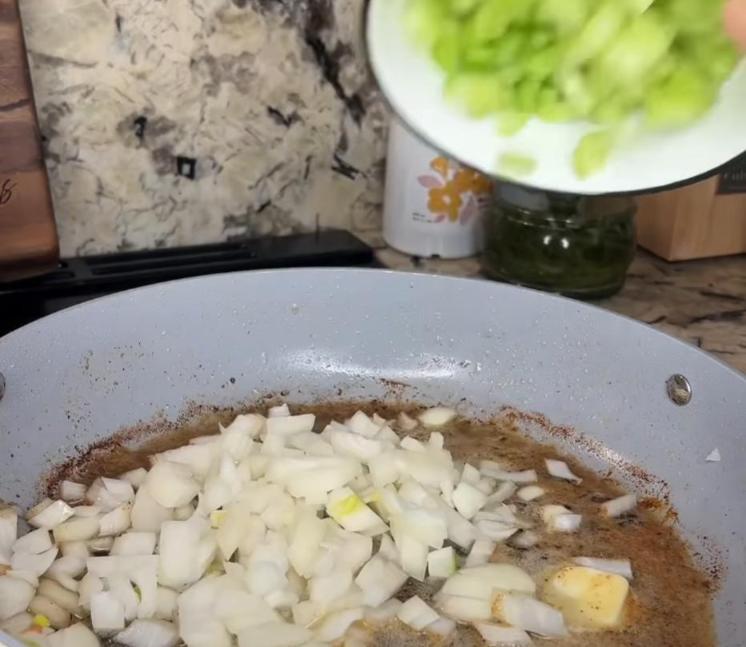 Step 2.1: Melt butter in the pan and add chopped onion, celery, carrots, garlic, and seasonings