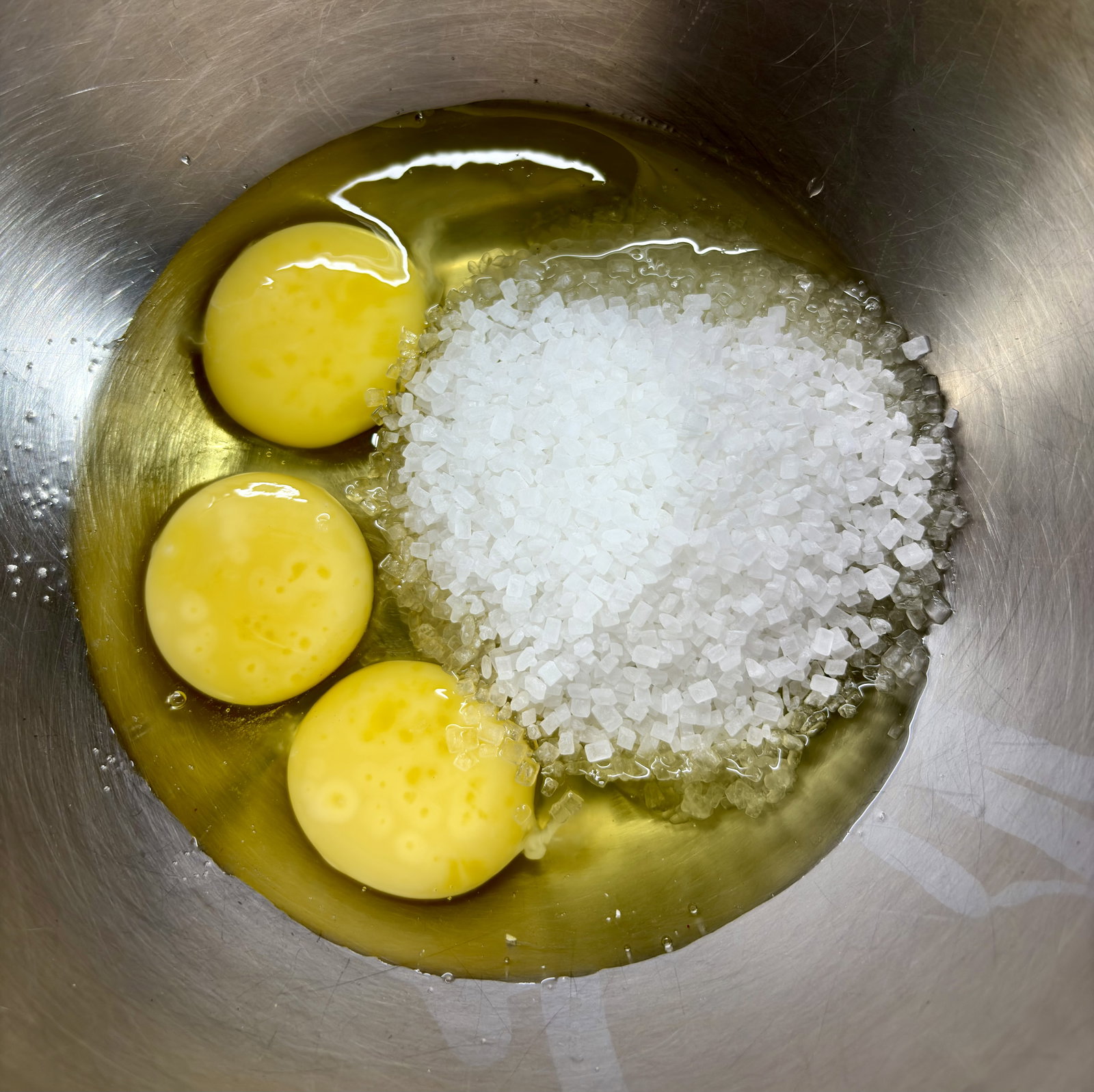 Step 2.1: Beat the eggs, salt, and sugar in a large mixing bowl using a hand whisk or electric beater for 3–4 minutes until pale and fluffy