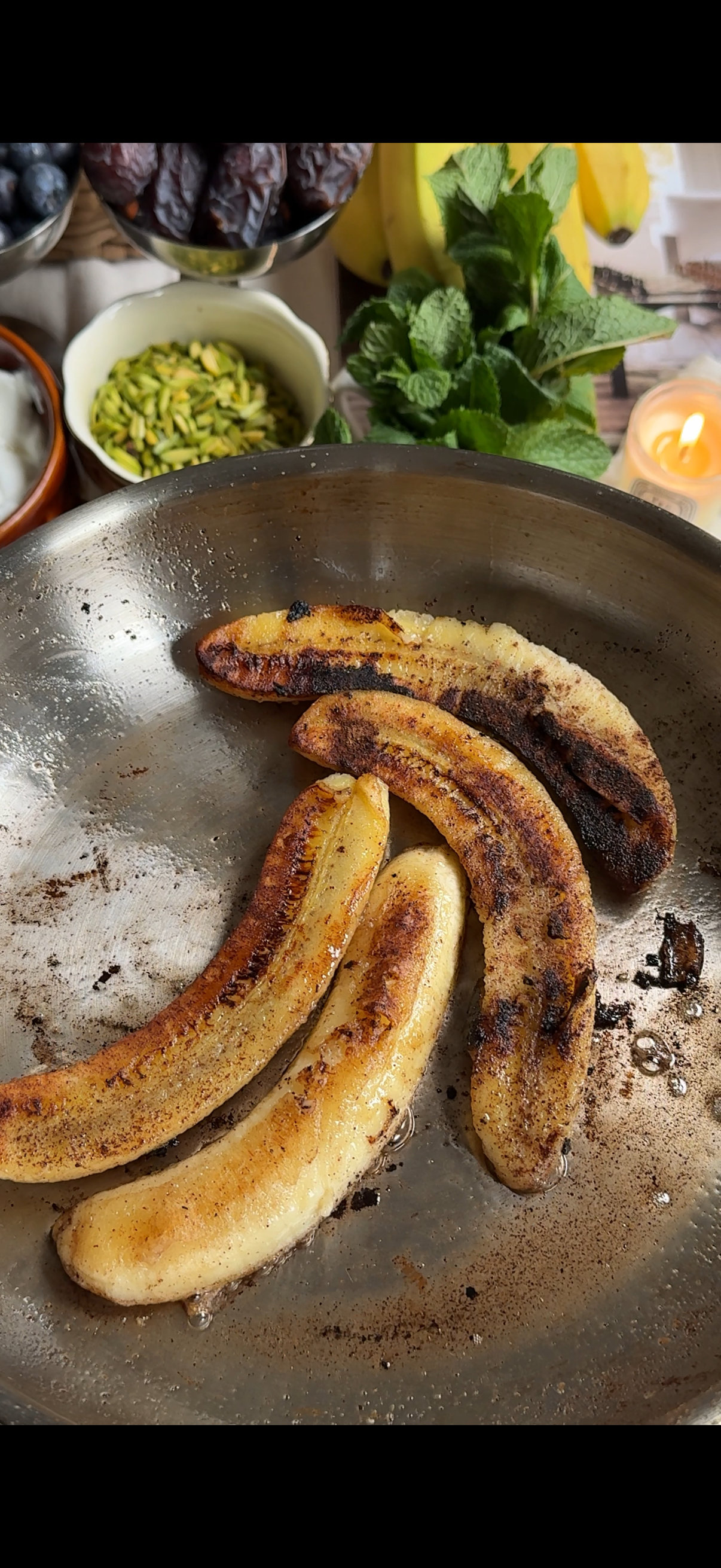 Step 1.1: Cook for 5–7 minutes, stirring occasionally, until the bananas are softened and golden, and the dates are slightly caramelised