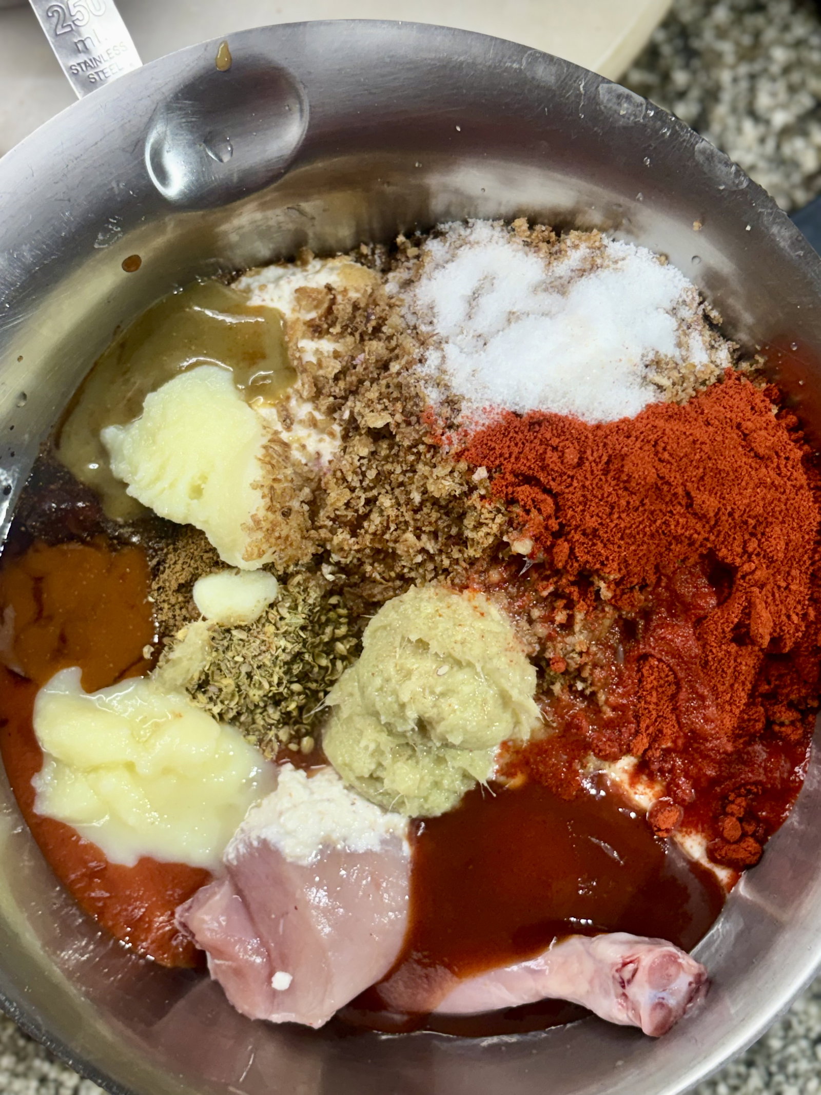 Step 2.2: In a large mixing bowl, combine the chicken pieces with the prepared nut paste and all ‘Marination’ ingredients