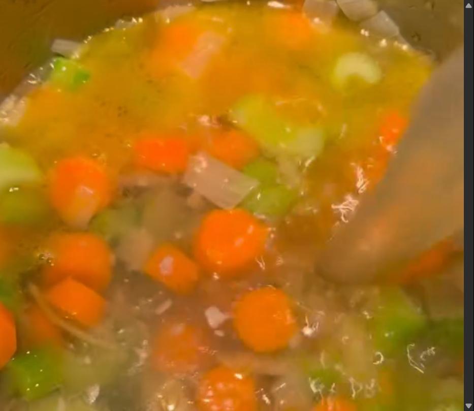 Step 1.1: Add chicken stock and shredded chicken meat to the pot