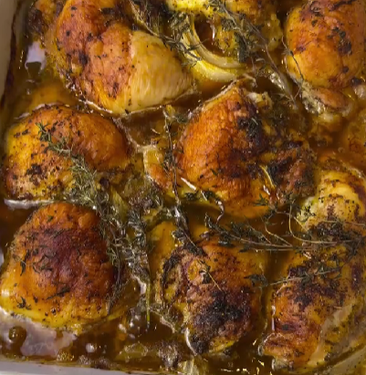 Step 5.1: Bake uncovered for 45 minutes until the chicken is golden, juicy, and tender