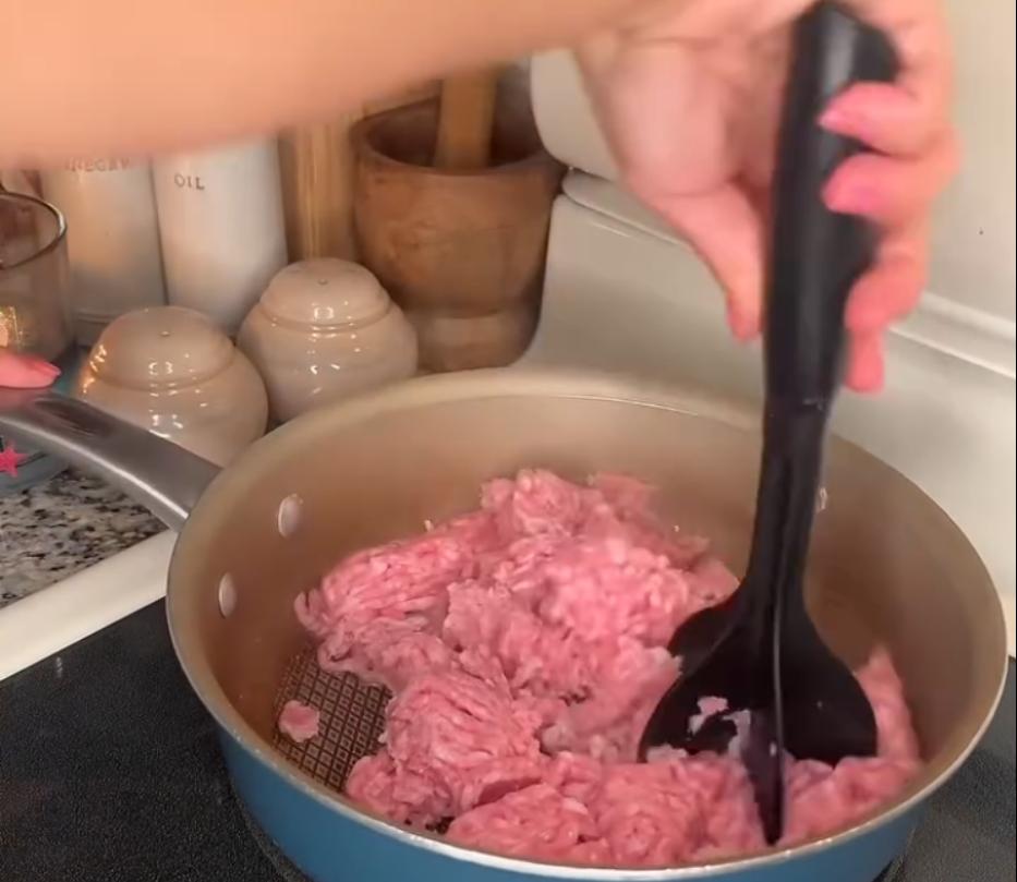 Step 2.1: Add the ground pork and cook, breaking it apart, until browned and cooked through, about 5–7 minutes