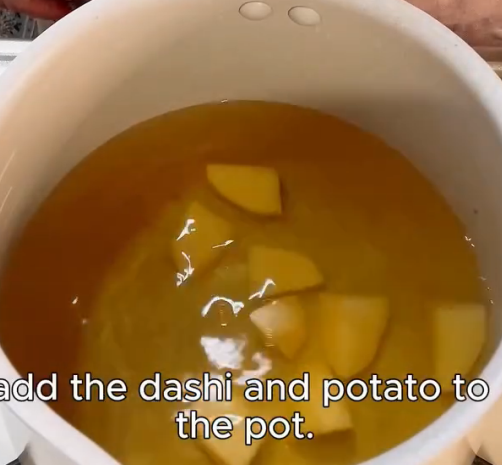 Step 1.1: Bring the dashi to a boil in a pot