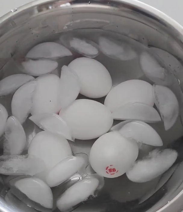 Step 1.1: Place the cooked eggs straight into an ice bath until completely cooled