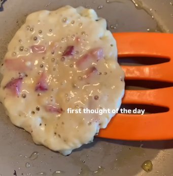 Step 1.1: Flip the pancakes when bubbles appear and cook until golden on both sides