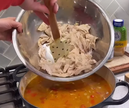 Step 2.1: Pour in the chicken broth and return the chicken thighs to the pot