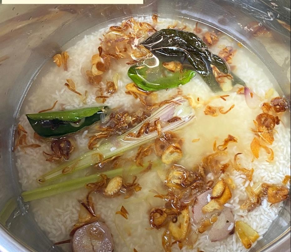 Step 1.1: In a rice cooker, add rice, water, chicken stock, and the fried aromatics