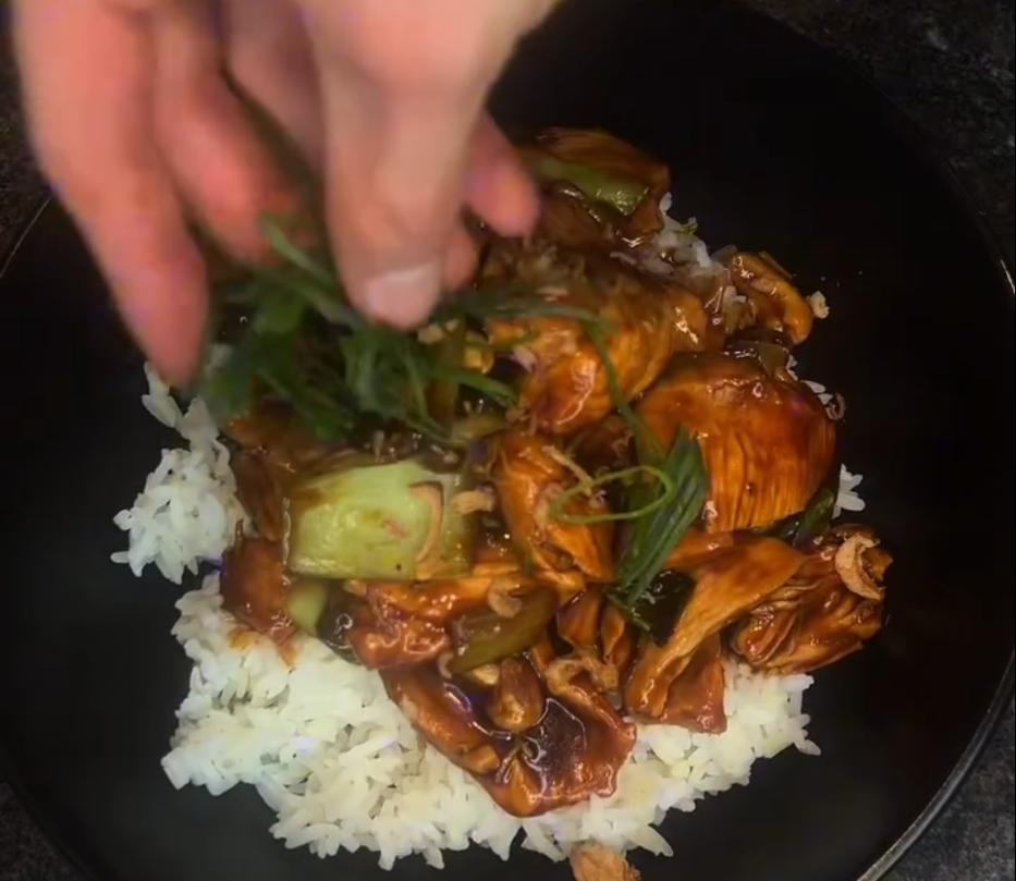 Step 1.1: Serve with jasmine rice, garnished with spring onion greens and coriander