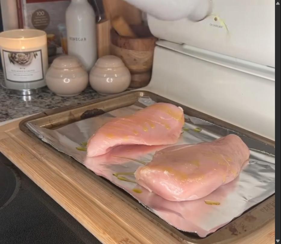 Step 1.1: Place chicken on a foil-lined baking sheet