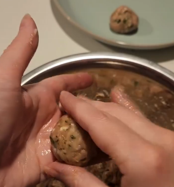 Step 1.1: Shape the mixture into meatballs, approximately 16 pieces