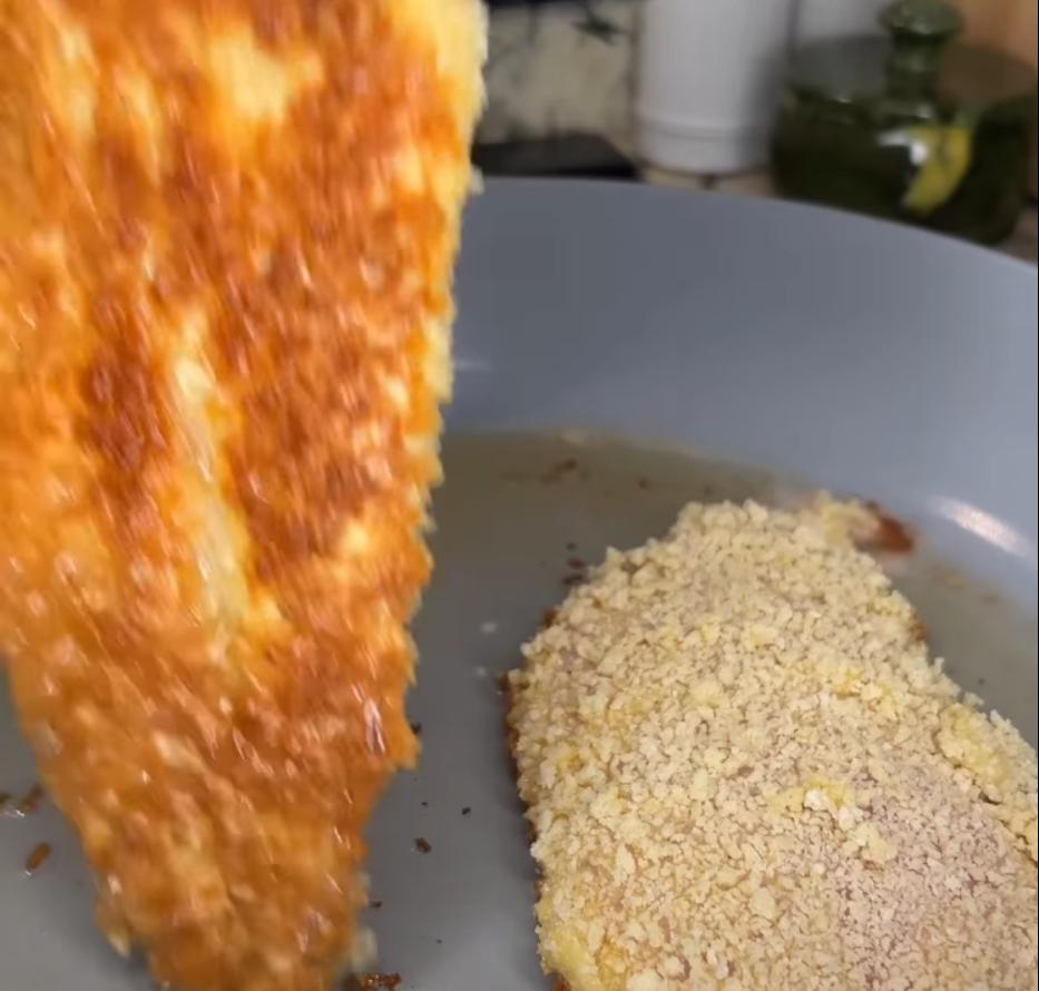 Step 1.1: Shallow fry chicken on both sides until golden brown and crispy, then remove from the pan