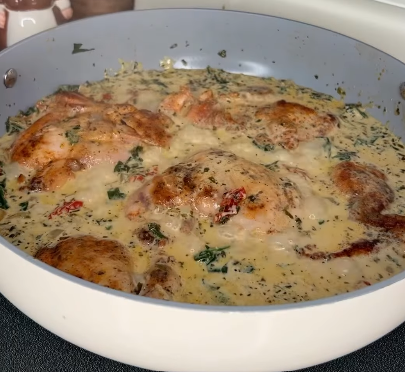 Step 3.1: Add chicken thighs back to the pan and simmer in the sauce until fully cooked, spooning sauce over the top of the chicken thighs