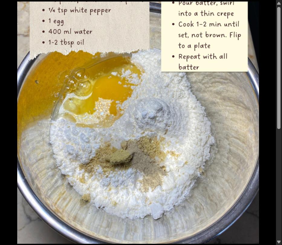 Step 4.1: Mix the flour, cornstarch, beef stock, white pepper, egg, water, and oil into a batter