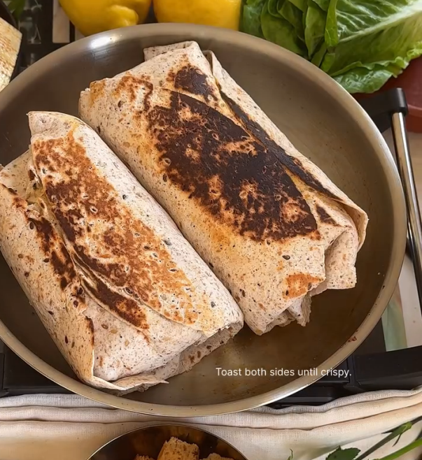 Step 3.1: Spray some oil in a hot pan and toast the wraps on both sides until crispy