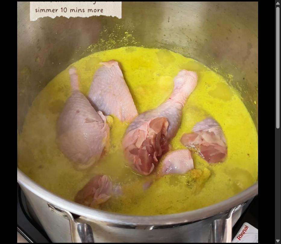 Step 2.1: Add the chicken breasts on medium heat and cook for 15 minutes, then add the legs and simmer for 10 minutes more