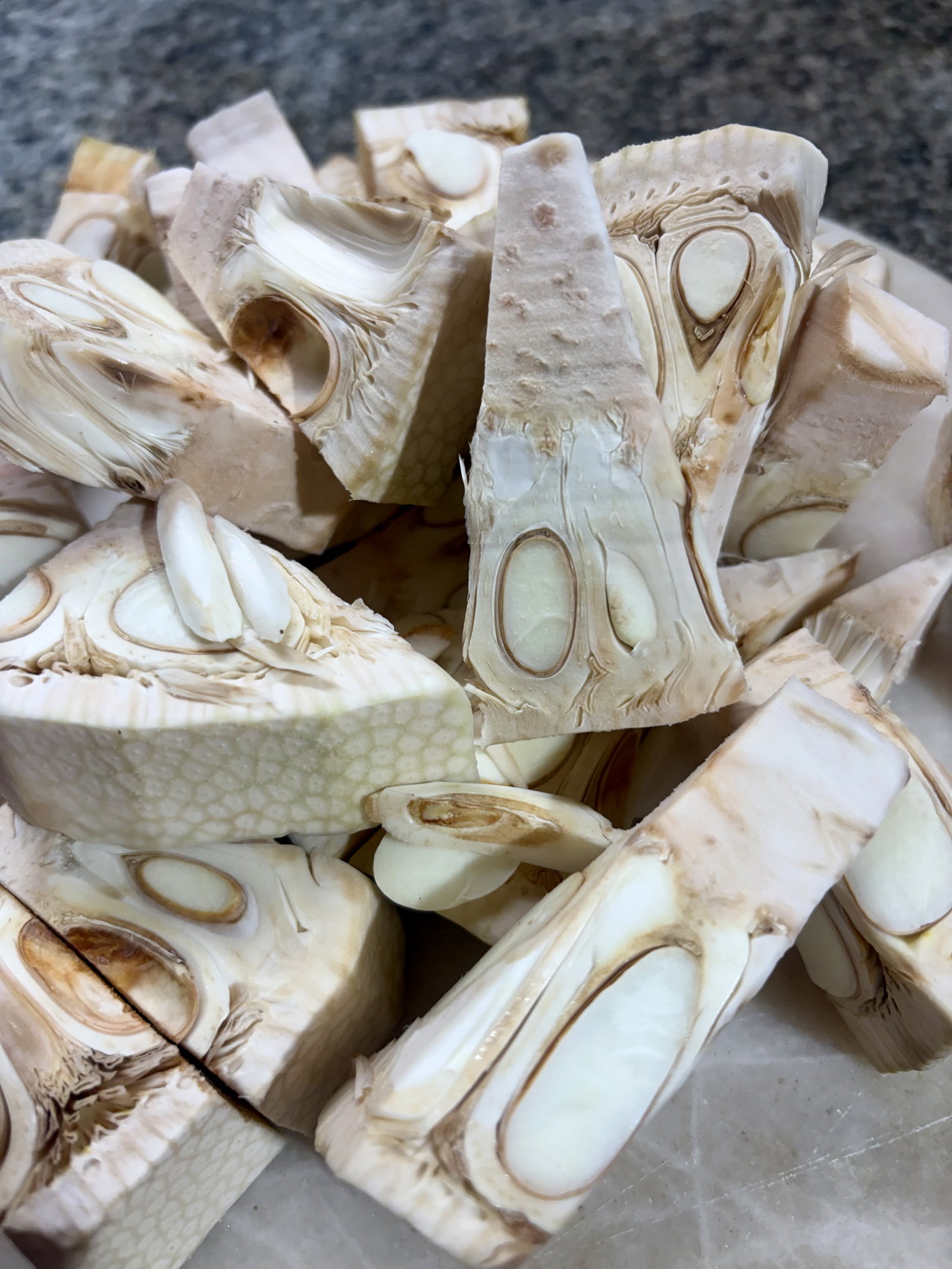 Step 1.1: Clean and cut the raw jackfruit into medium cubes